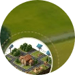 Planned community with roads, homes, and green spaces