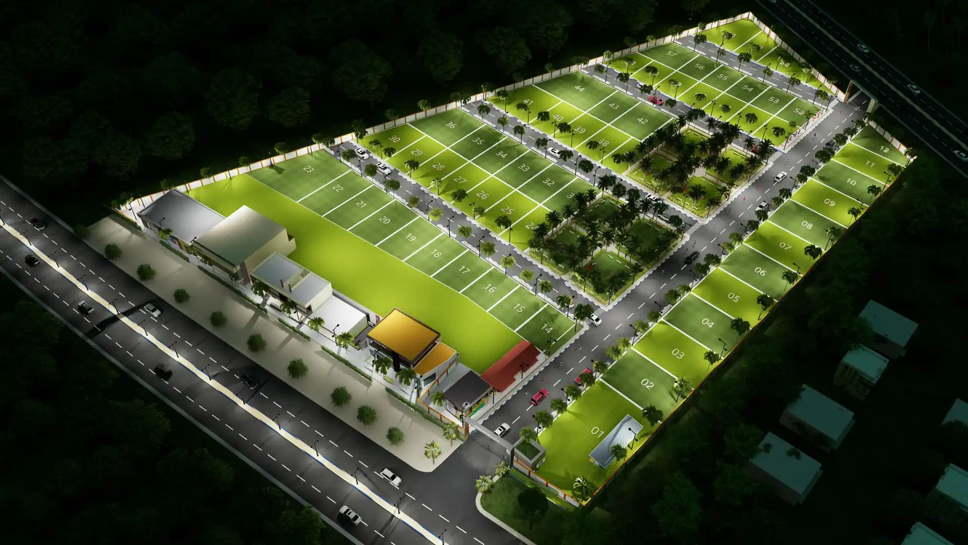 Aerial view of a planned residential layout community
